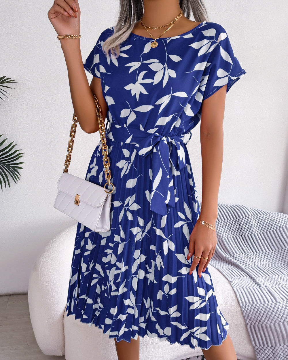 VALERIA Leaf & Breeze Pleated Dress