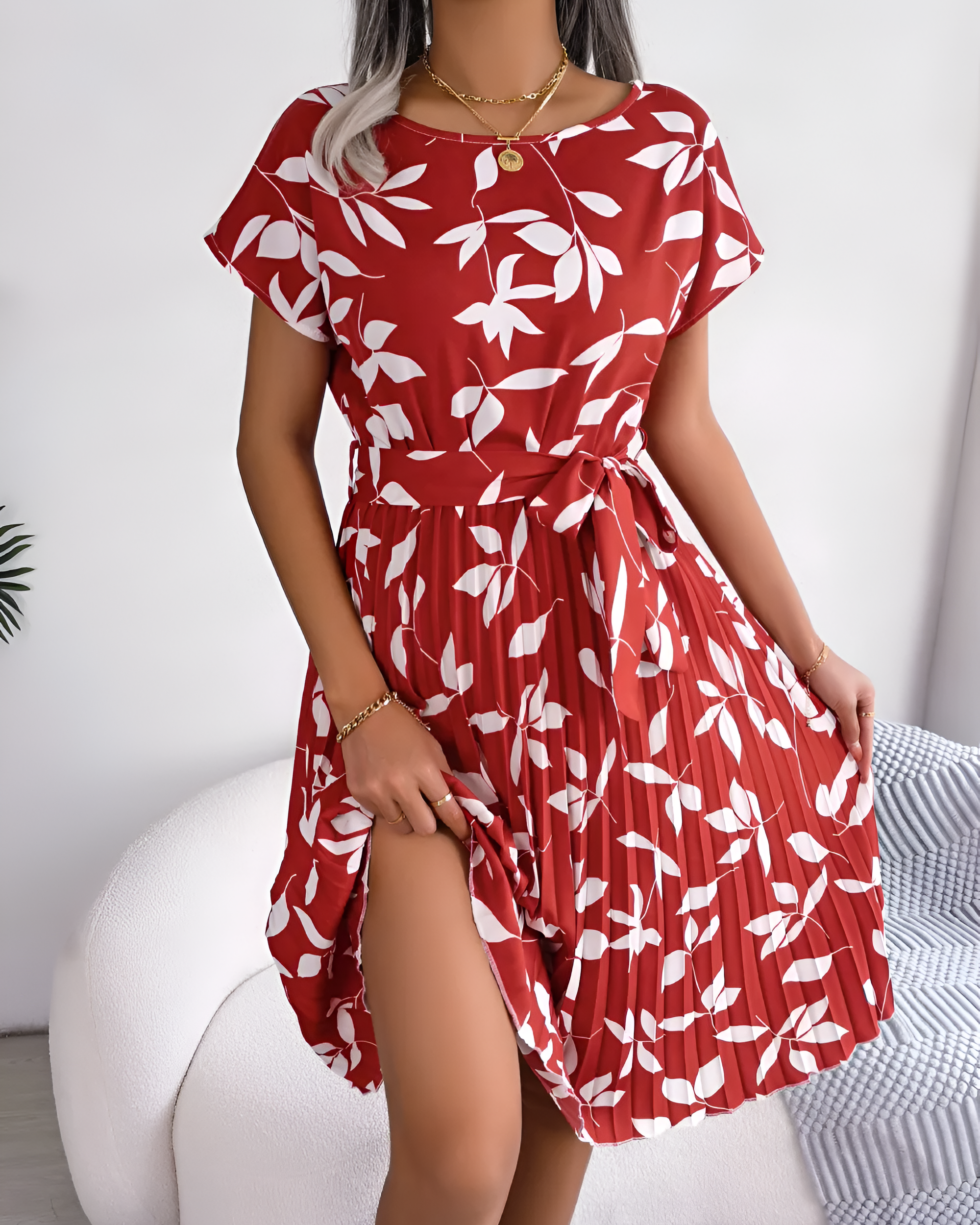 VALERIA Leaf & Breeze Pleated Dress