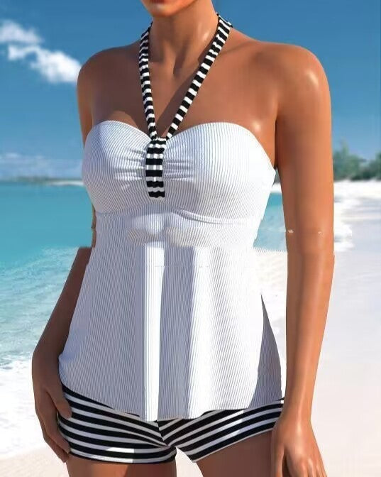 AMELY Striped Halter Tankini