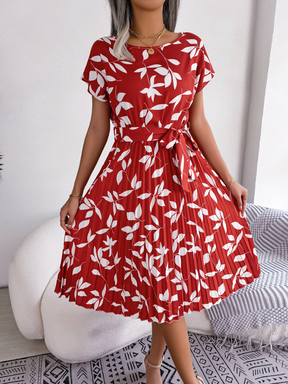 VALERIA Leaf & Breeze Pleated Dress
