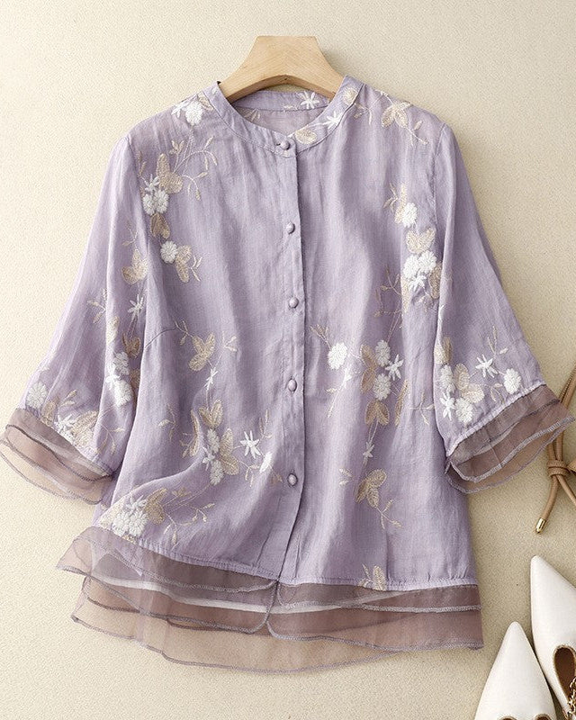 Clara  Embroidered Vintage Cotton Linen Blouse