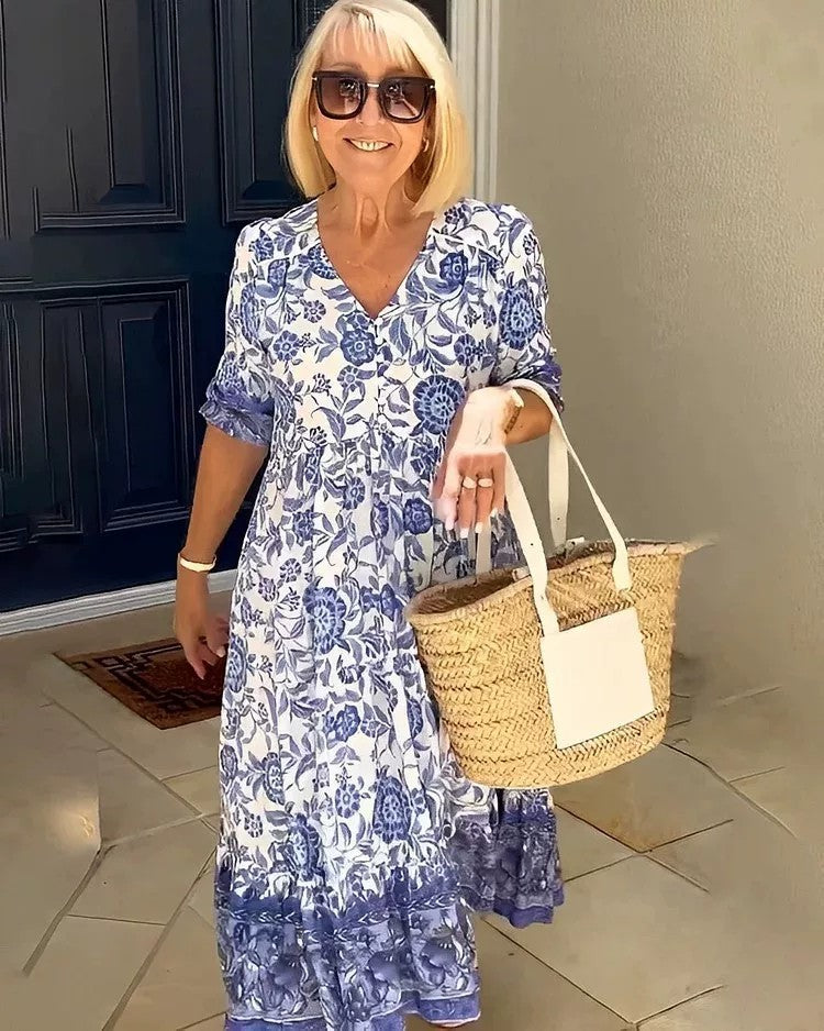 ARIANA Elegant Floral Dress with V-Neck