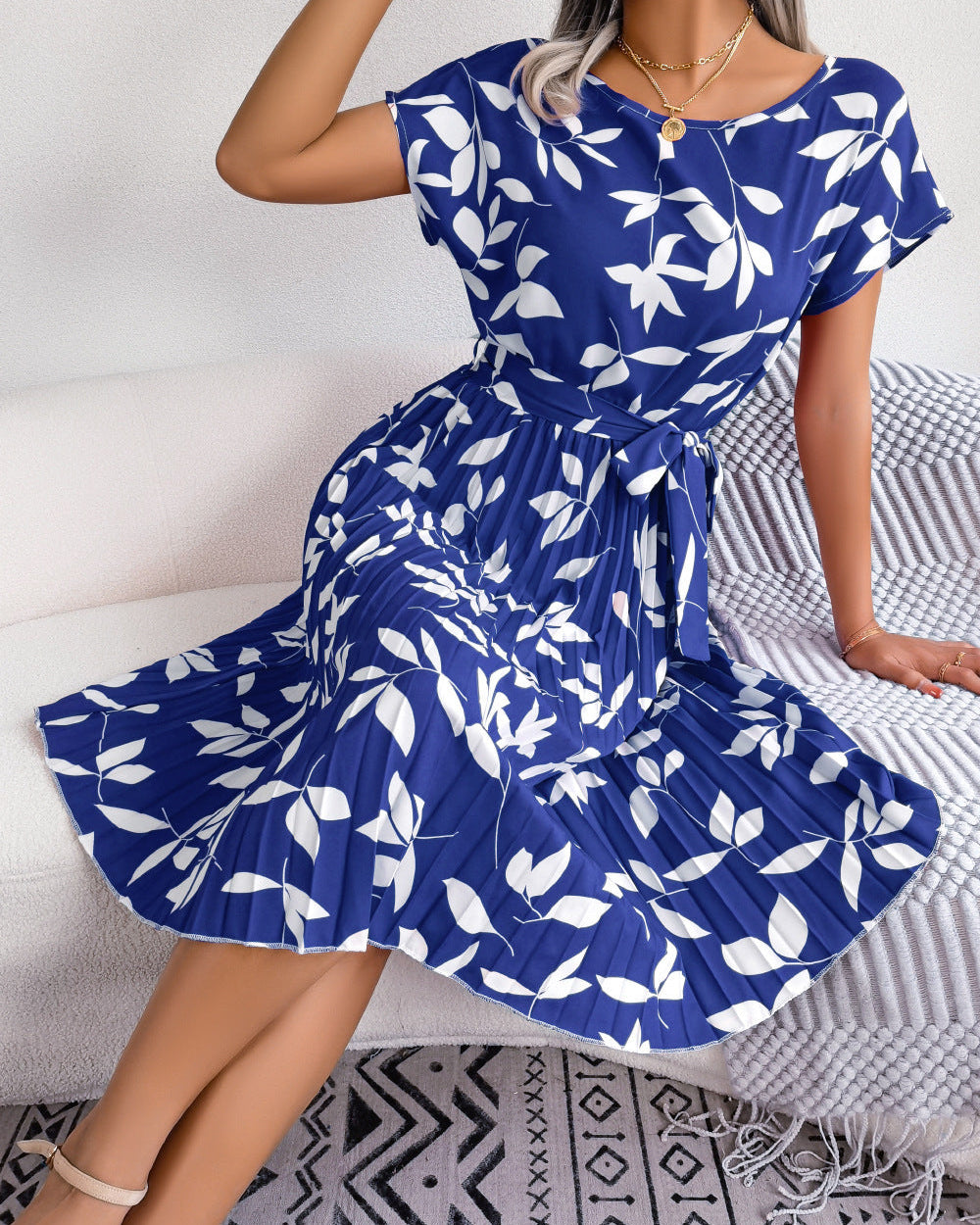 VALERIA Leaf & Breeze Pleated Dress